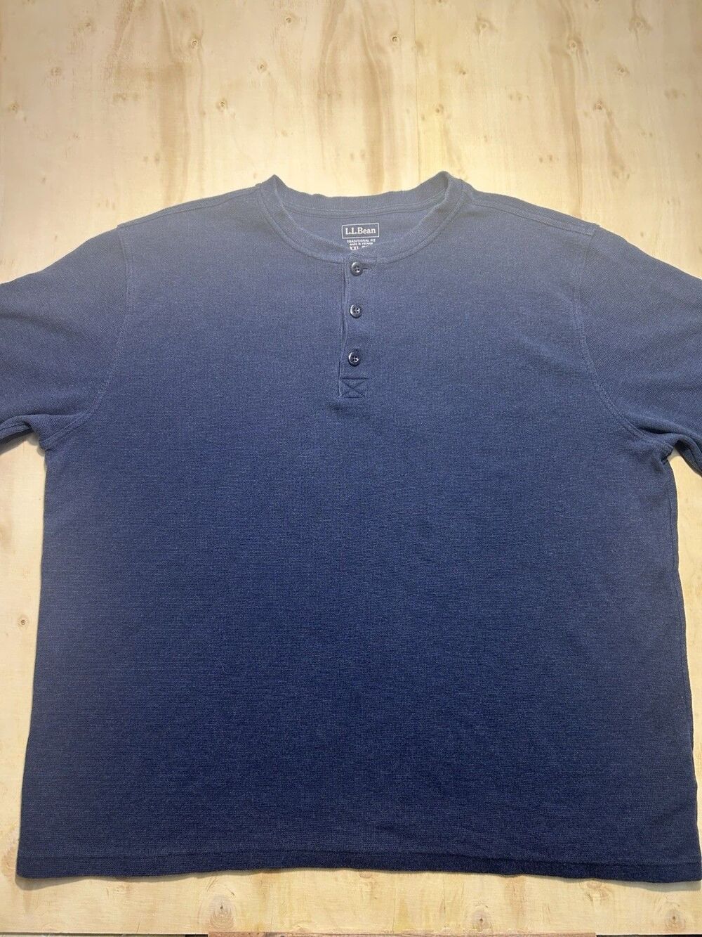 L.L.Bean Men's Traditional Fit Blue Henley Knit Long Sleeve Shirt XXL Reg